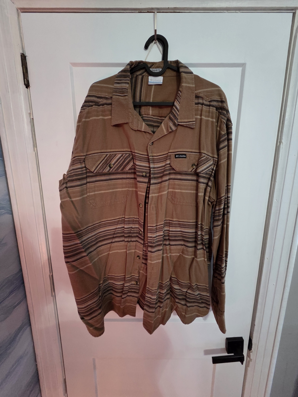 Columbia Brown and Tan Striped Casual Button-Up